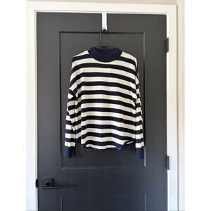 NWT Madewell Ashbury Kelsey Striped Mockneck Sweater Dark Indigo Wool Alpaca Siz
